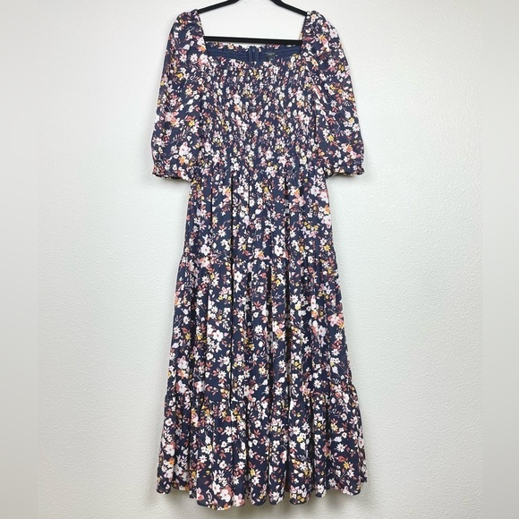 Ann Taylor Dresses & Skirts - Ann Taylor Women's 4 PETITE Floral Smocked Maxi Dress Puff Sleeve Tiered Ruffle